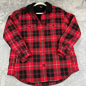 Eddie Bauer Jacket Shacket Womens Medium Red Black Plaid Sherpa Button Up (0735)